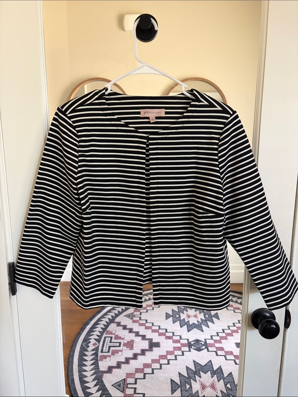 Philosophy Black and White Horizontal Stripe Open-Front Jacket